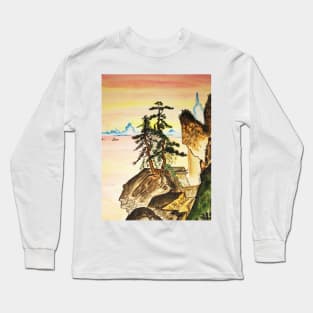 Brown rocks wit pine trees Long Sleeve T-Shirt